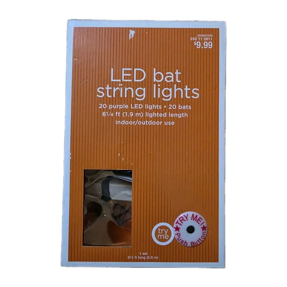 Target Bat Halloween String Lights New Old Stock 20 Purple Lights 2009 Vintage